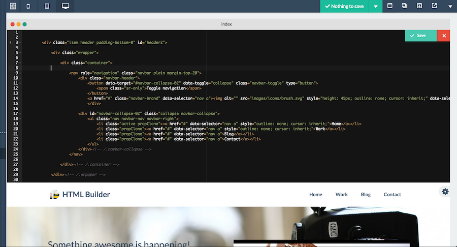 SiteBuilder Lite comes with a full source code editor, allowing you to modify the underlying html