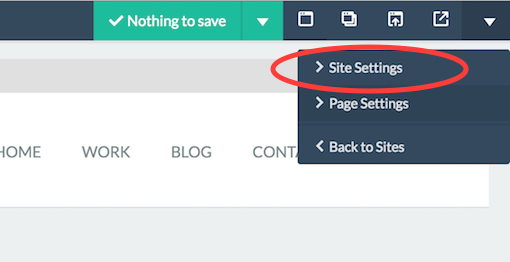 Site Settings can be found in the far right dropdown