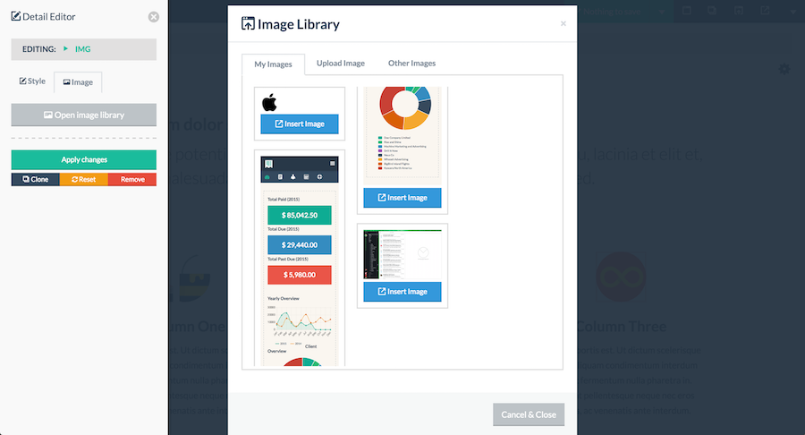 SiteBuilder gives users access to their own image library